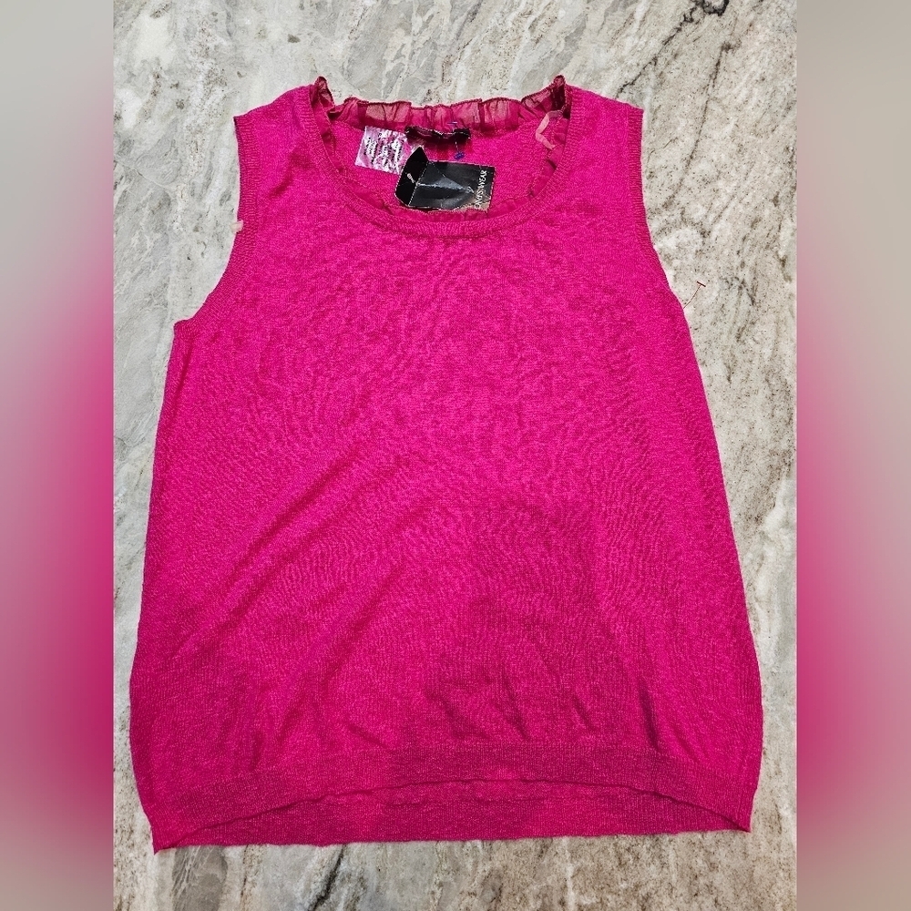 NWT Joneswear Sleeveless Sweater Tank | M | Ruffle Neck Pink Top